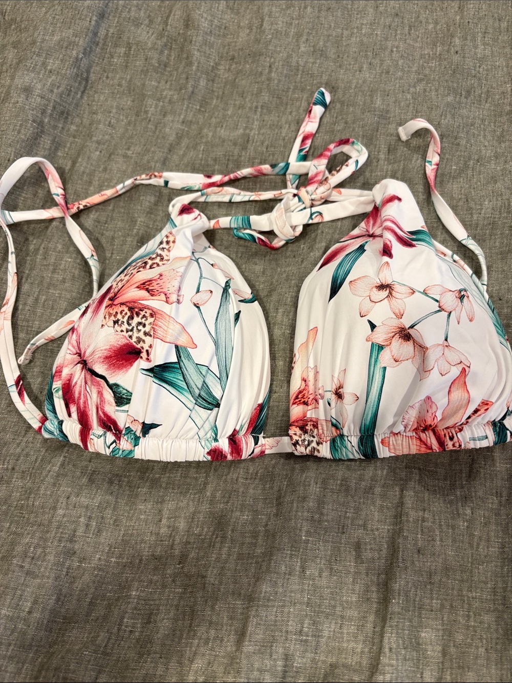 La Blanca Floral Triangle Bikini Top - White and Pink Large